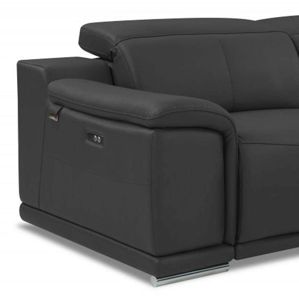 86" Dark Gray Italian Leather USB Reclining Sofa With Silver Legs-7