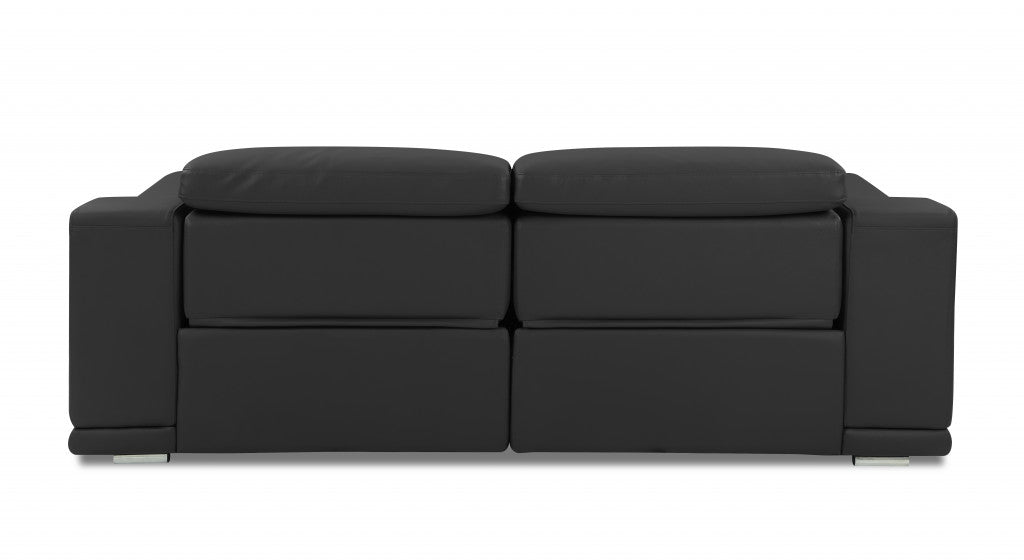 86" Dark Gray Italian Leather USB Reclining Sofa With Silver Legs-3