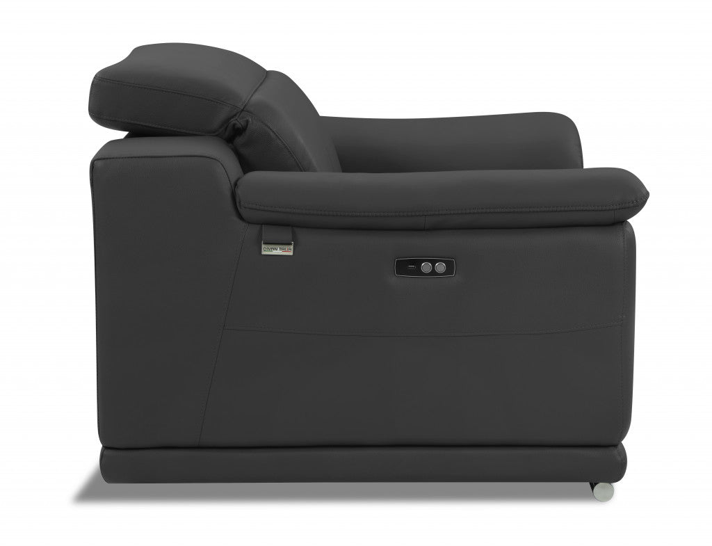 86" Dark Gray Italian Leather USB Reclining Sofa With Silver Legs-4