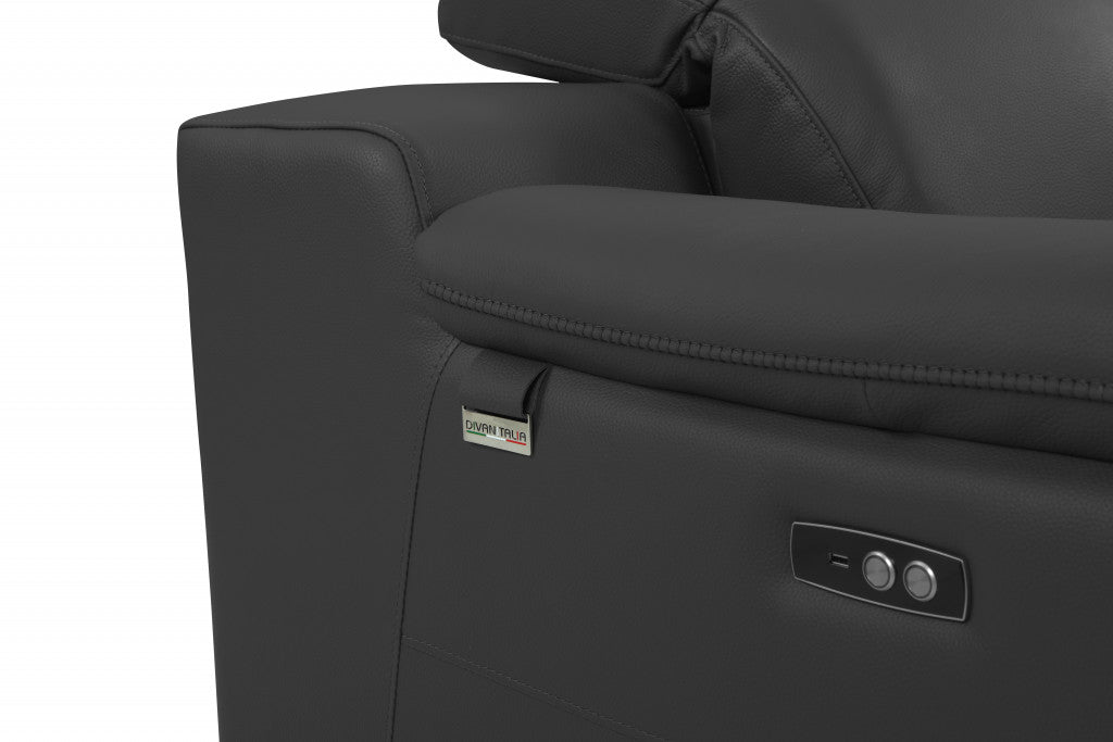 86" Dark Gray Italian Leather USB Reclining Sofa With Silver Legs-5