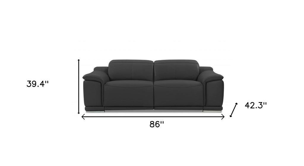 86" Dark Gray Italian Leather USB Reclining Sofa With Silver Legs-8