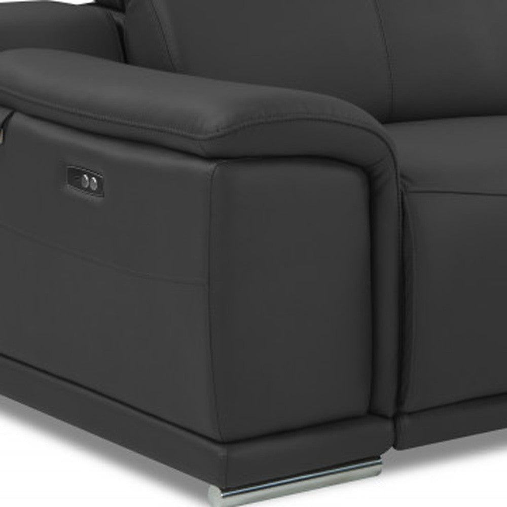 86" Dark Gray Italian Leather USB Reclining Sofa With Silver Legs-6