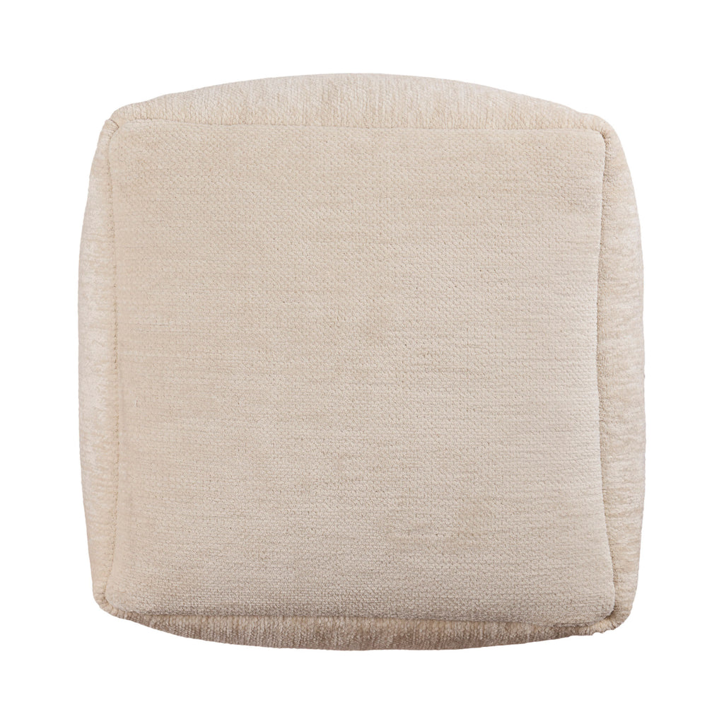 18" Ivory Chenille Cube Pouf Ottoman-3