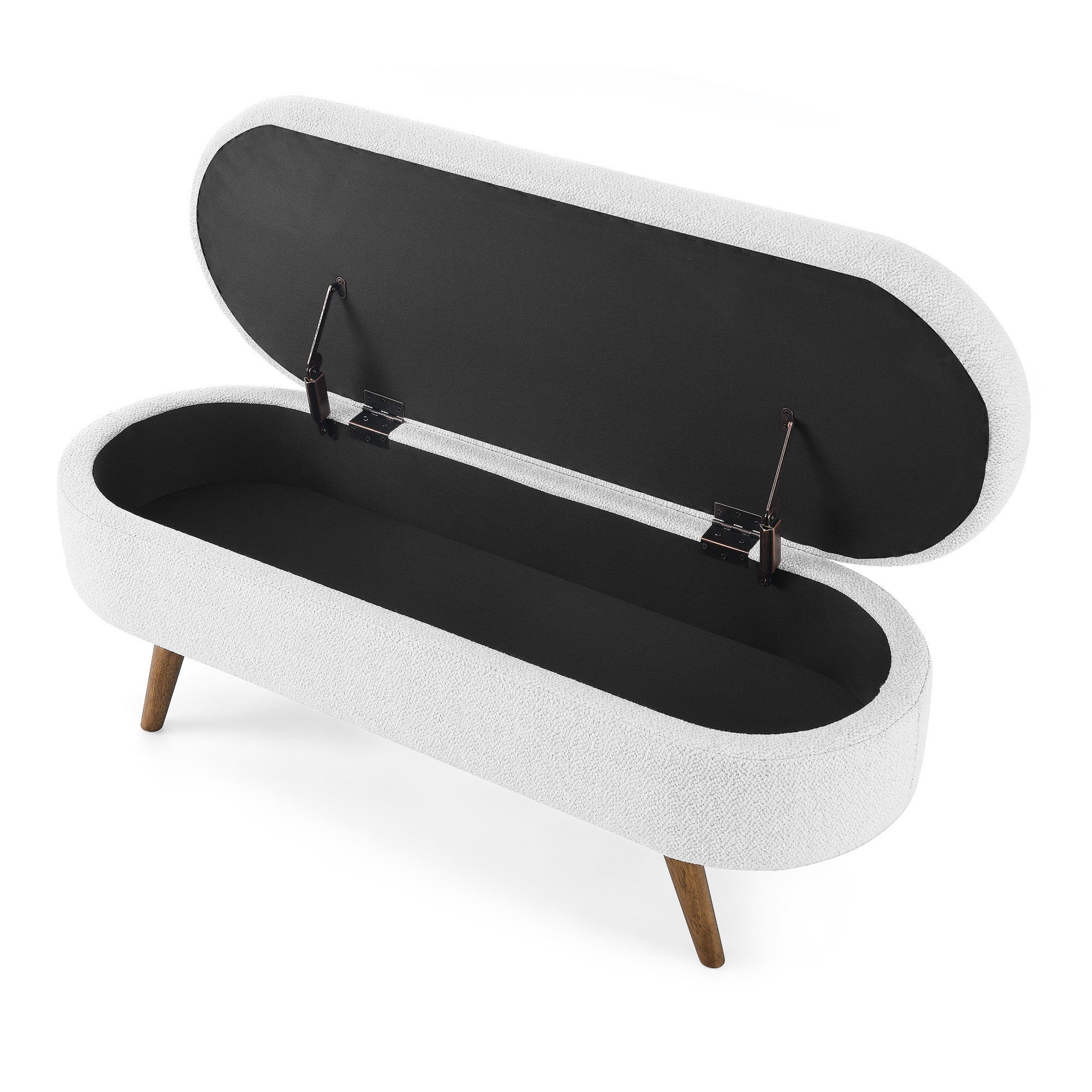 44" White and Brown Linen Upholstered Storage Bench with Flip Top-4