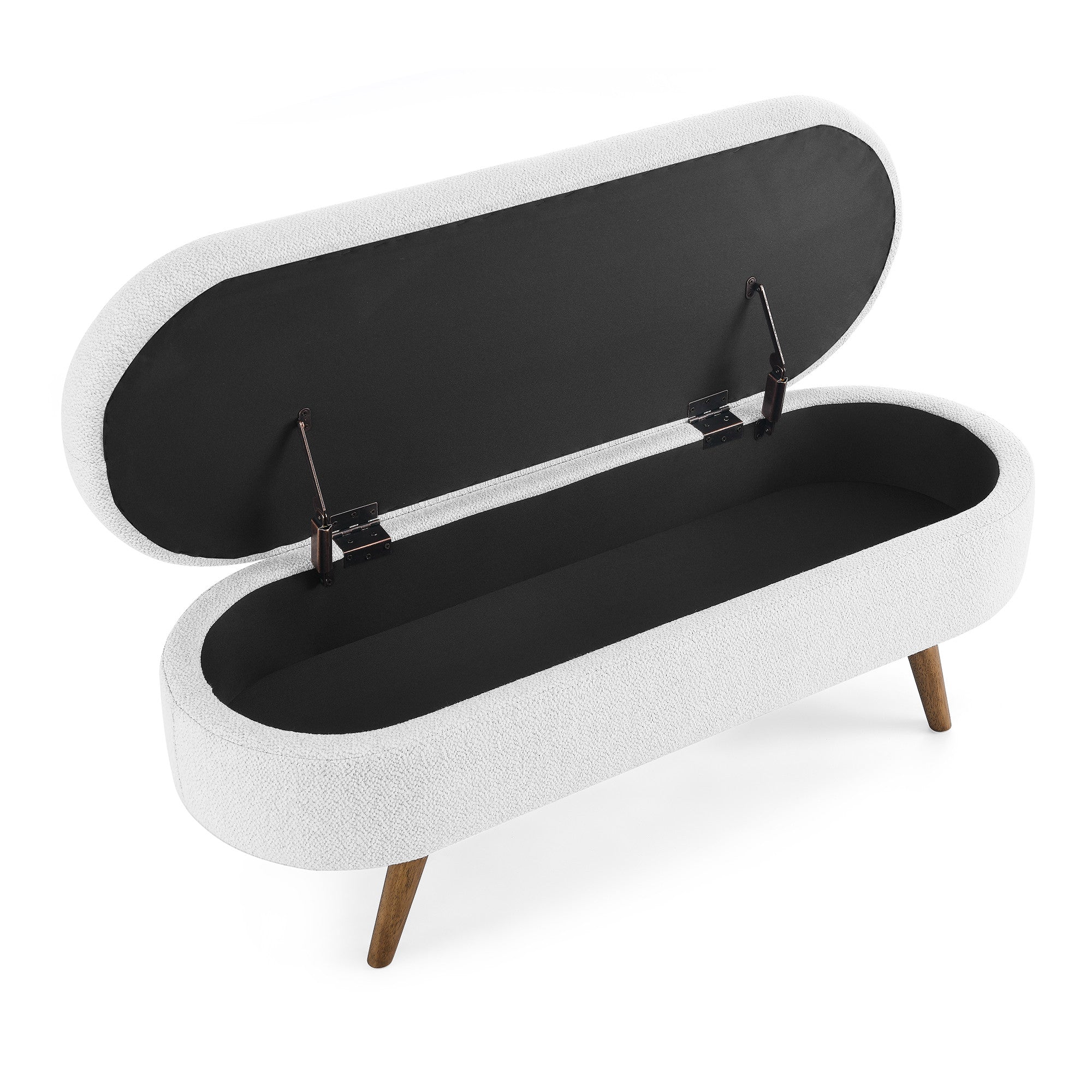 44" White and Brown Linen Upholstered Storage Bench with Flip Top-2