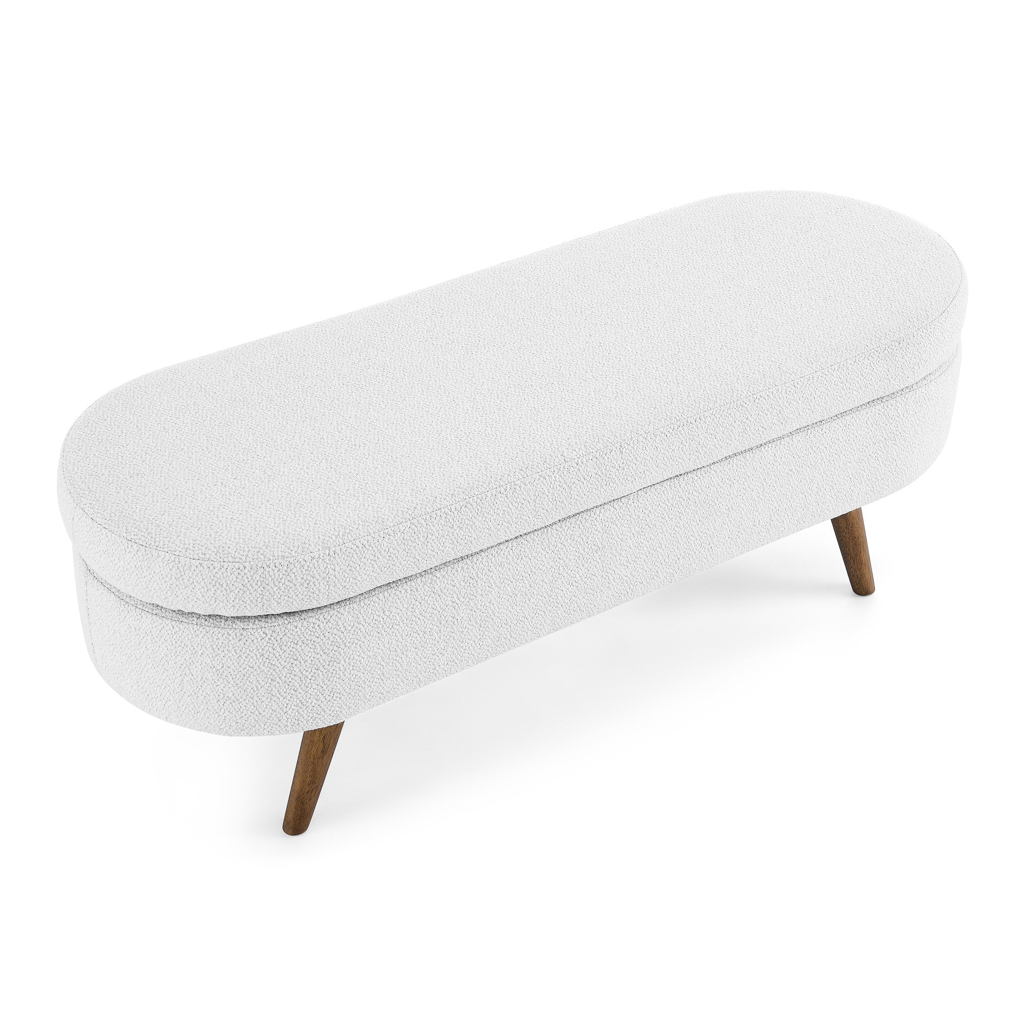 44" White and Brown Linen Upholstered Storage Bench with Flip Top-1