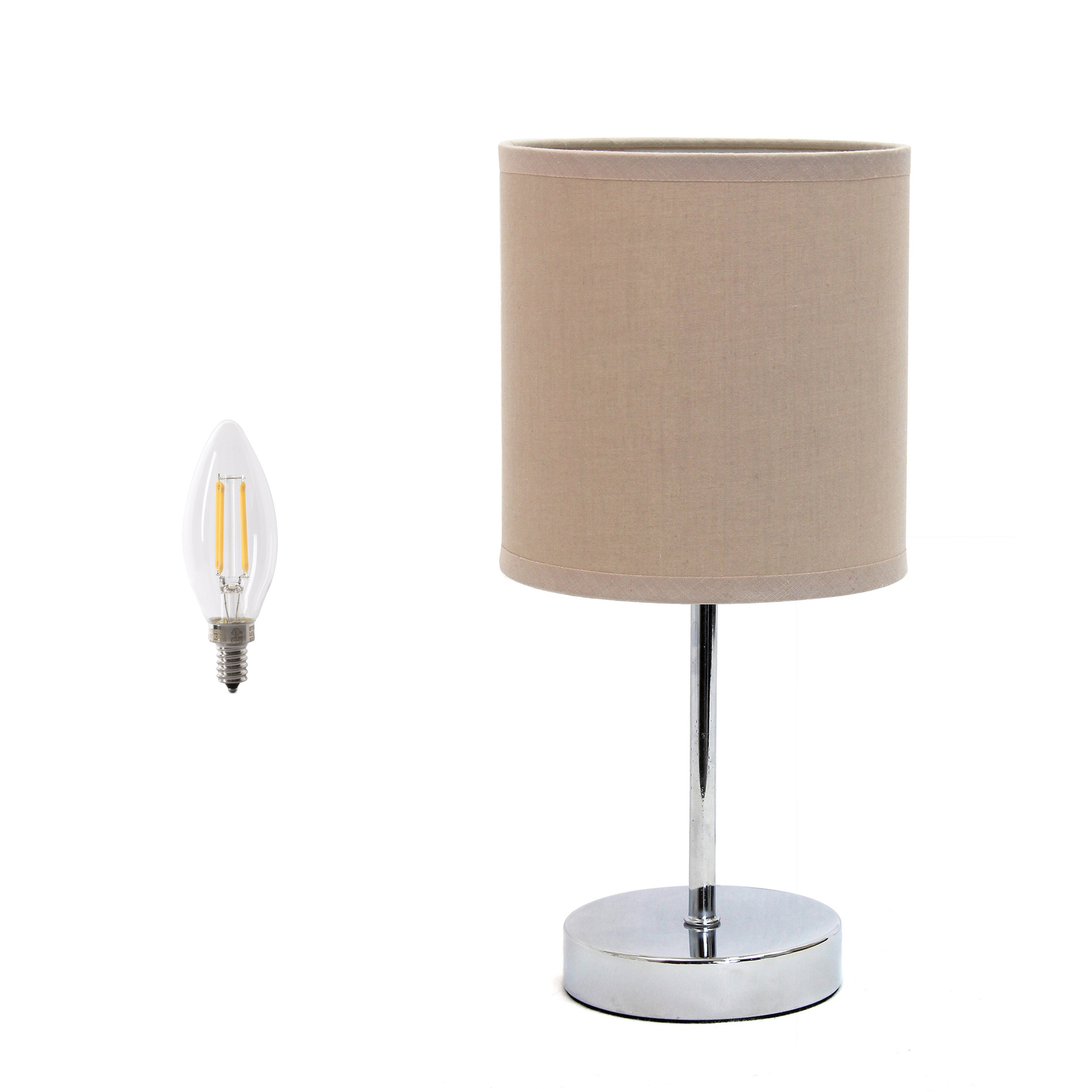 12" Silver Metal Table Lamp LED With Gray Drum Shade-1