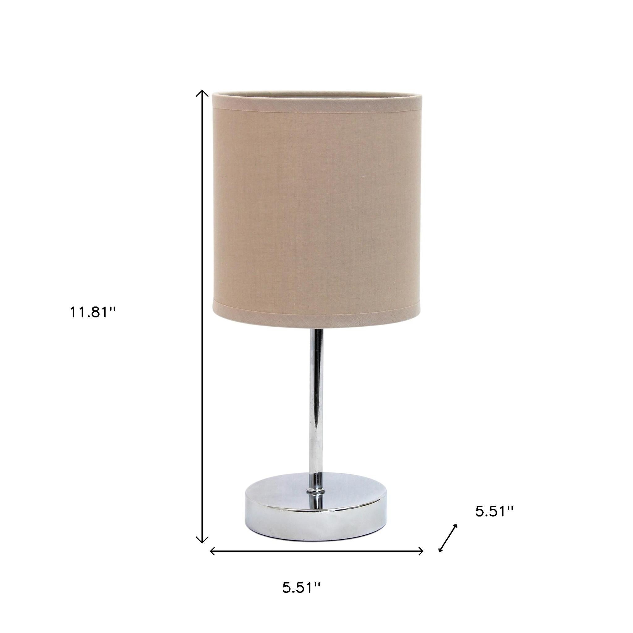 12" Silver Metal Table Lamp LED With Gray Drum Shade-4