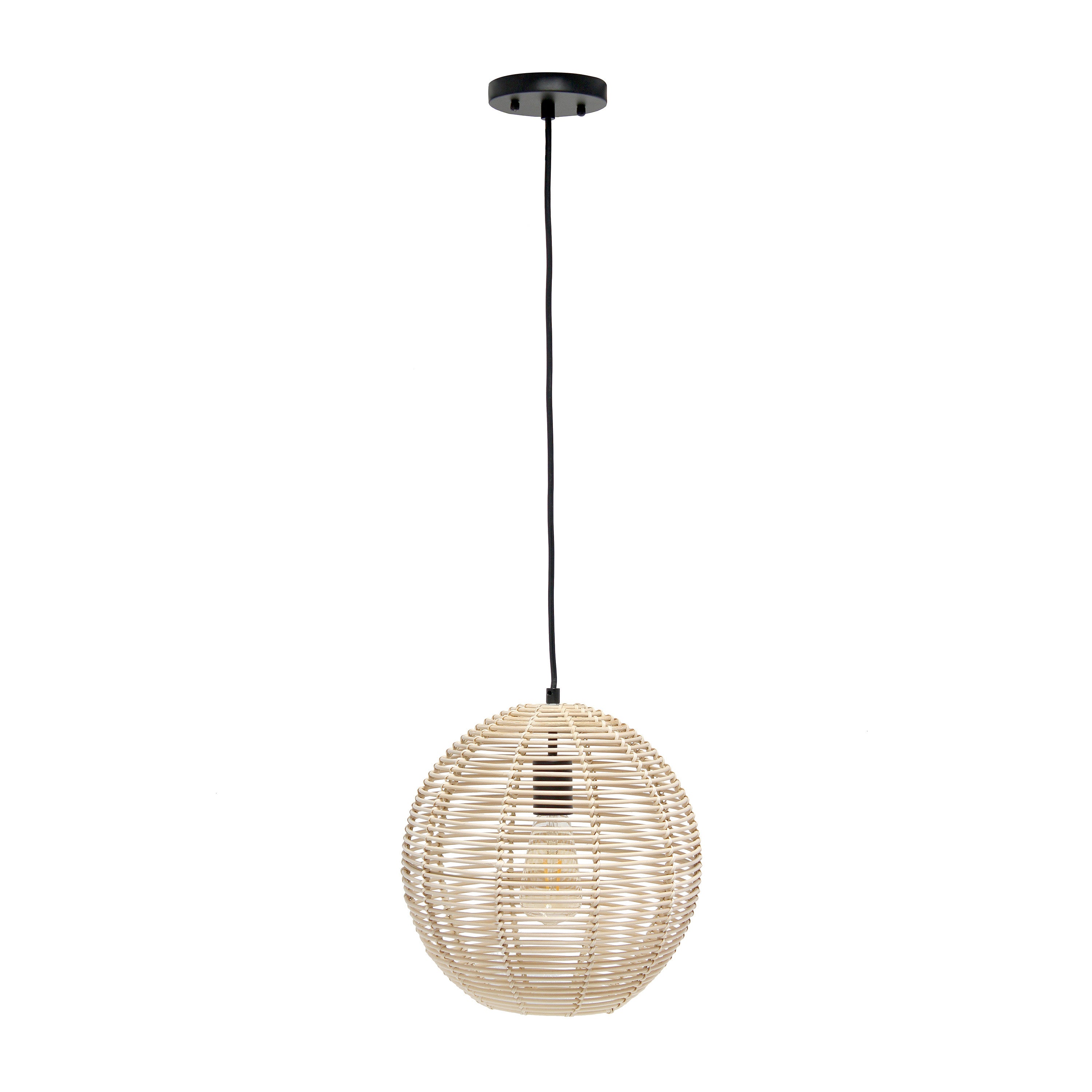 Natural And Black Rattan Ceiling Light With Natural Shades-1
