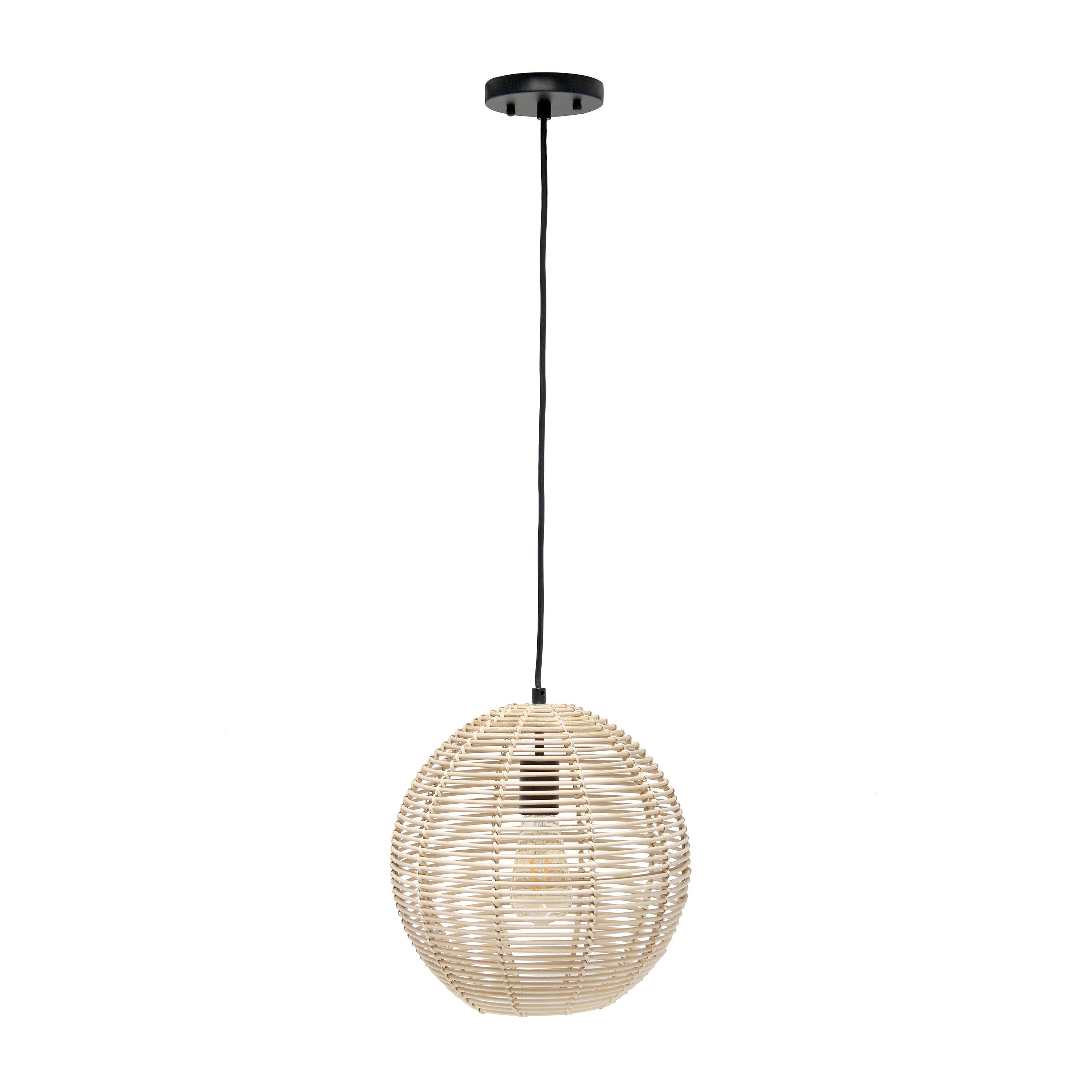 Natural And Black Rattan Ceiling Light With Natural Shades-2
