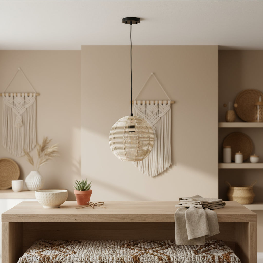 Natural And Black Rattan Ceiling Light With Natural Shades-0