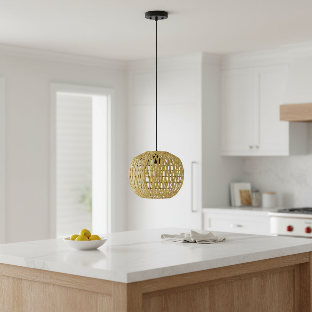 Natural And Black Sphere Hemp Ceiling Light With Natural Shades-0