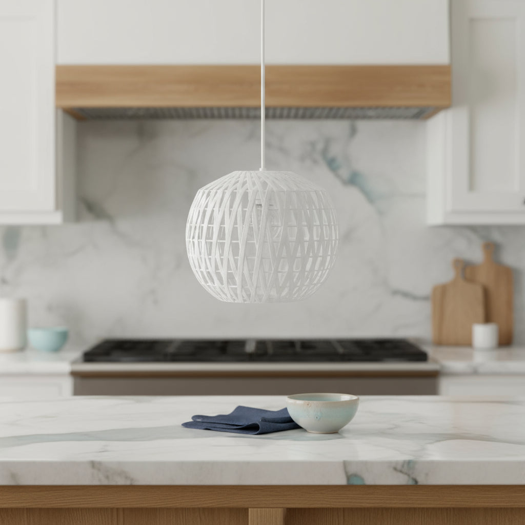 White Sphere Hemp Ceiling Light With White Shades-0